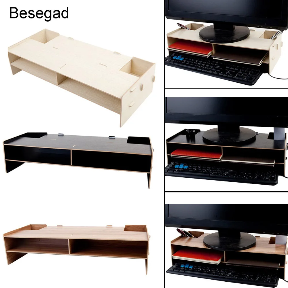 

Besegad Decorative Wood Computer Desktop Monitor Over Keyboard Monitor Riser Stand Desk Organizer Monitor Stand Storage Box Case