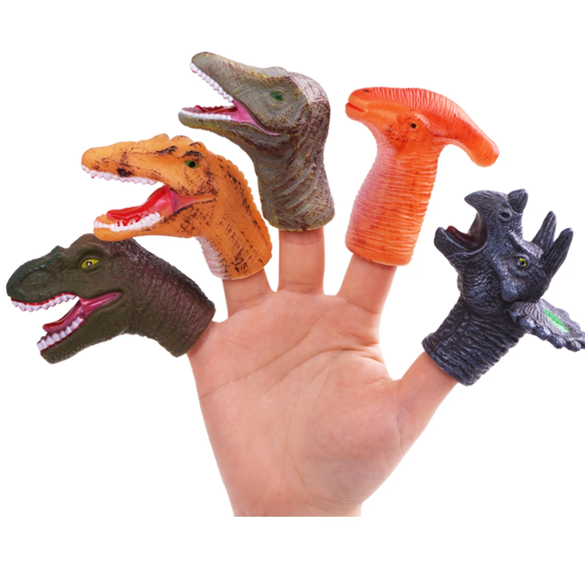 Dinosaur finger doll Tyrannosaurus rex Triceratops toy animal simulation world Jurassic plastic soft children hand puppet