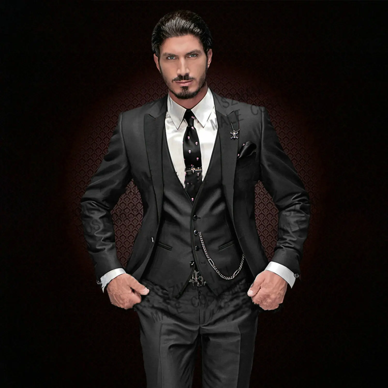 Szmanlizi masculino trajes nova chegada padrinhos pico preto lapela noivo smoking cinza escuro masculino ternos para o casamento melhor homem blazer