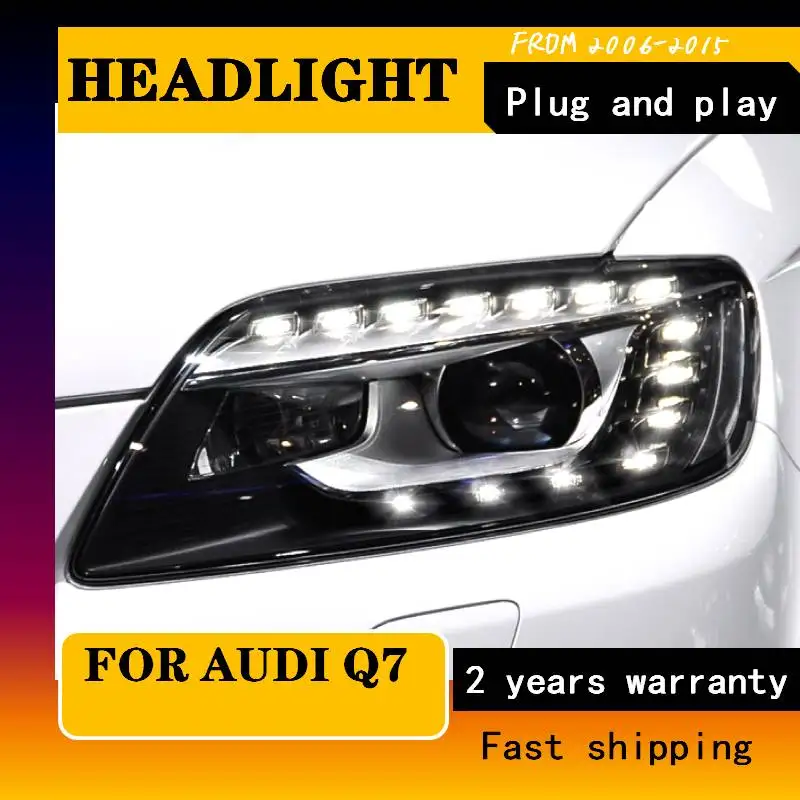 Car Styling For LED Headlights For Audi Q7 2006-2015 LED Daytime Running Lights Dynamic Signal Bi-Xenon Low/High Beam 1 Pair