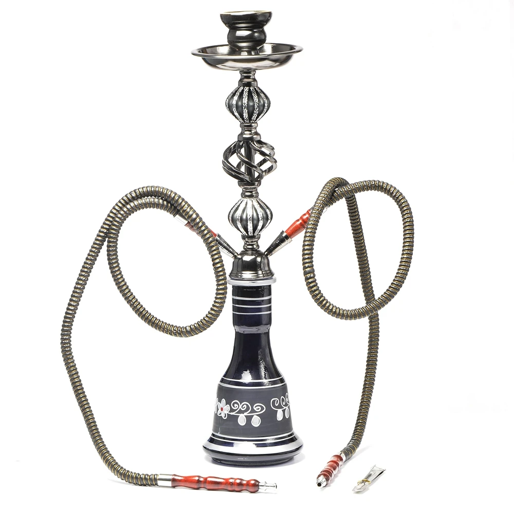 

DEJAYA Glass Hookah Shisha Pipe Set Narguile Completo Chicha with Smoking Accessories Bowl Charcoal Tongs Black 2 Hoses