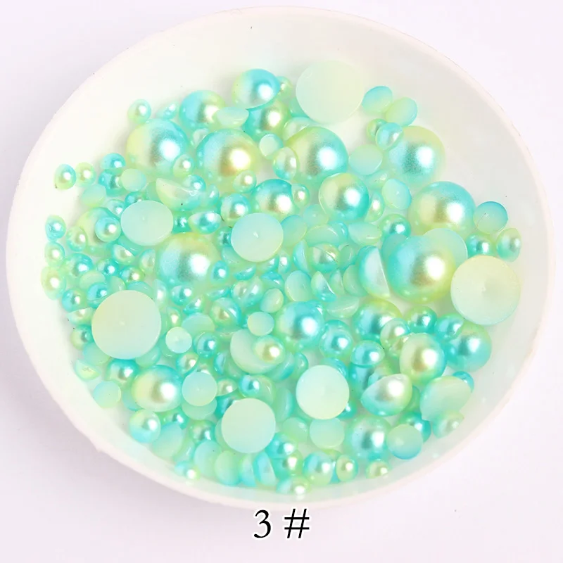 Mixed size 600Pcs/pack ABS Imitation Pearls Half Round Flatback Beads Mermaid AB Nail Art DIY Decoration Makeup Tools