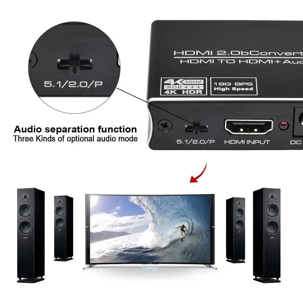 Adaptador de áudio hdmi 1080, 4k/30hz, 3.5 p, 2.0mm + spdif, conversor para ps5, 4 pc, laptop, reprodutor hd
