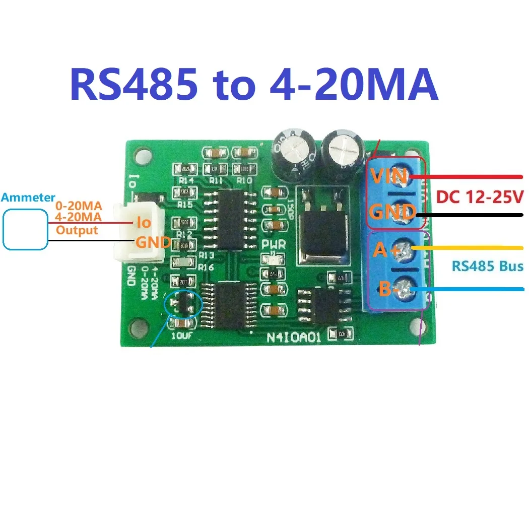 DC 12V RS485 do 4-20MA 0-20ma Generator sygnału prądowego DAC moduł konwertera Modbus RTU dla przyrządy pomiarowe PLC