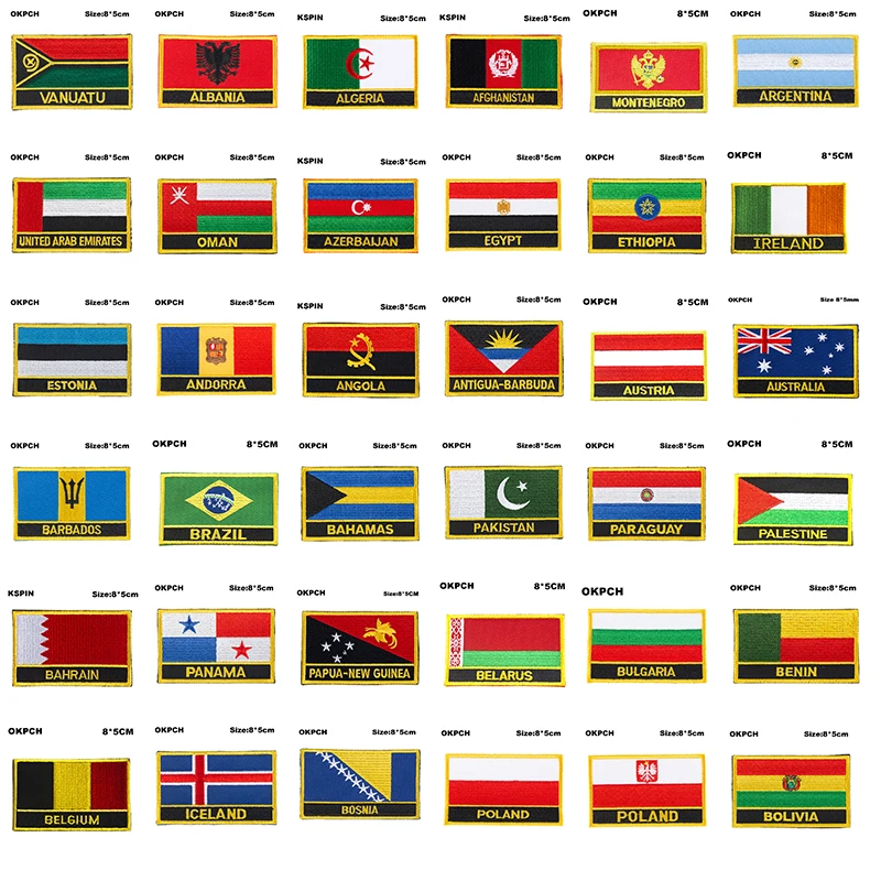 National Flag Badges Iron on Patch Israel Italy India Indonesia United Kingdom Jordan Vietnam Zambia Chad China