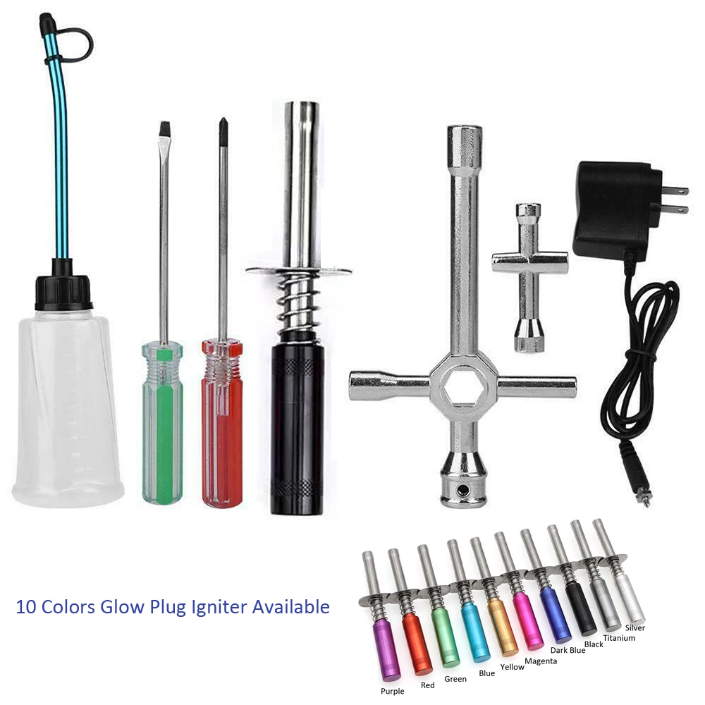 1set US Charger Nitro Gas Spark Glow Plug Igniter Starter Kit For 1/10 RC Engine Parts Planes Heli