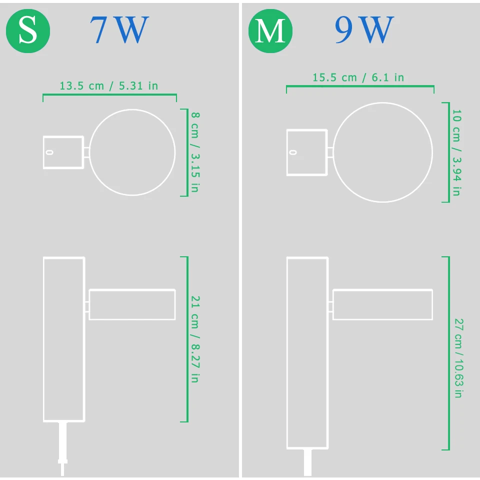 Applique murale LED noire moderne avec interrupteur à bouton, éclairage d\'intérieur réglable 7W 9W, pour chambre à coucher, couloir, escalier