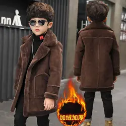 Kids Boys Woolen Jacket Coats Quality Autumn Winter Plus Velvet Thicken Children Boy Outerwear 2 Colors For 3 4 6 8 10 12 14Y