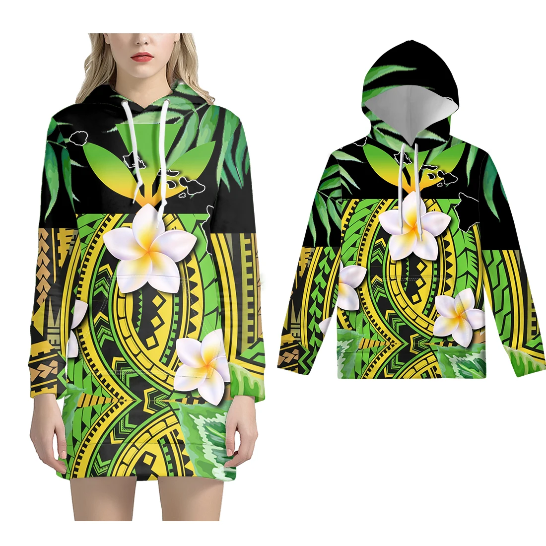 

NOISYDESIGNS Hoodies Women Dress Sweatshirts Maoli Polynesian Tribal Hibiscus Plumeria Print Pullovers Kids Hooded Casual Tops