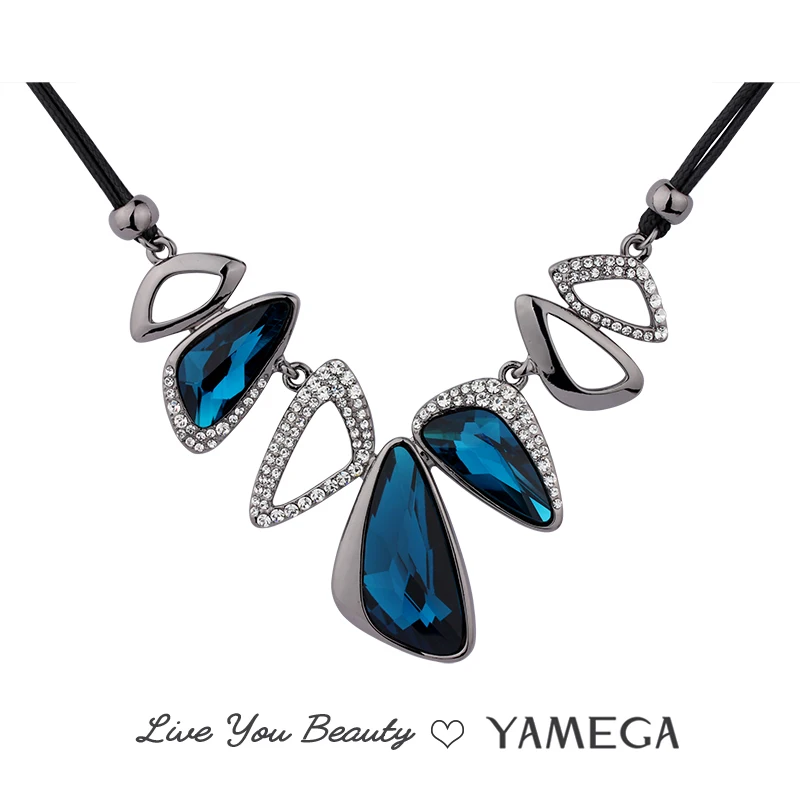 

YAMEGA Fashion Austrian Rhinestone Crystal Necklace Statement Bling Leather Chain Jewelry Choker Collar Necklaces for Women Girl