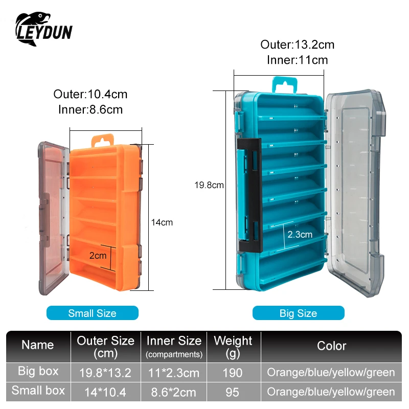 LEYDUN Hot 12 14 Compartments Fishing Tackle Boxes Bait Lure Hook Accessories Box Storage Double Sided High Strength Fishing Box