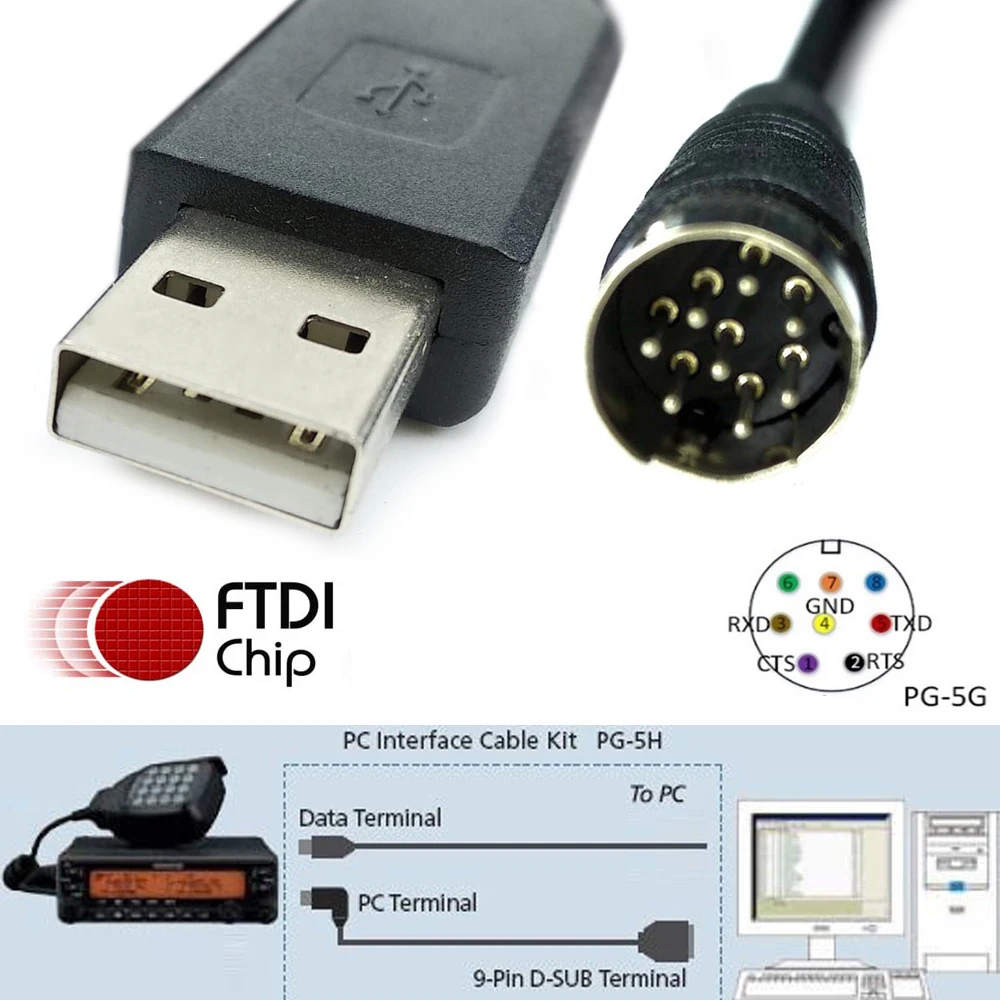 FTDI USB RS232 for Kenwood PC Communication Cord TM-D710 Radio Transceiver Programming Cable PG-5G