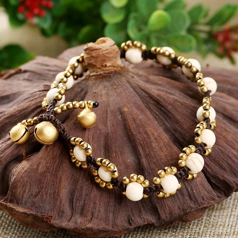 

Ботильоны в этническом стиле на Стиль ретро бирюзовые женские веревка для браслетов, обработанная воском ручной DIY пляжные Стиль креативна...