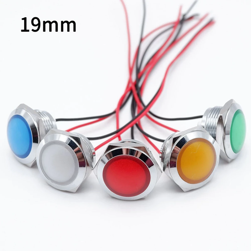 Metall Led-anzeige 12mm 16mm 19mm 22mm Warnung Signal Lampe Pilot mit Draht 3V 5V 12V 24V 220V Rot Blau Grün Gelb Weiß