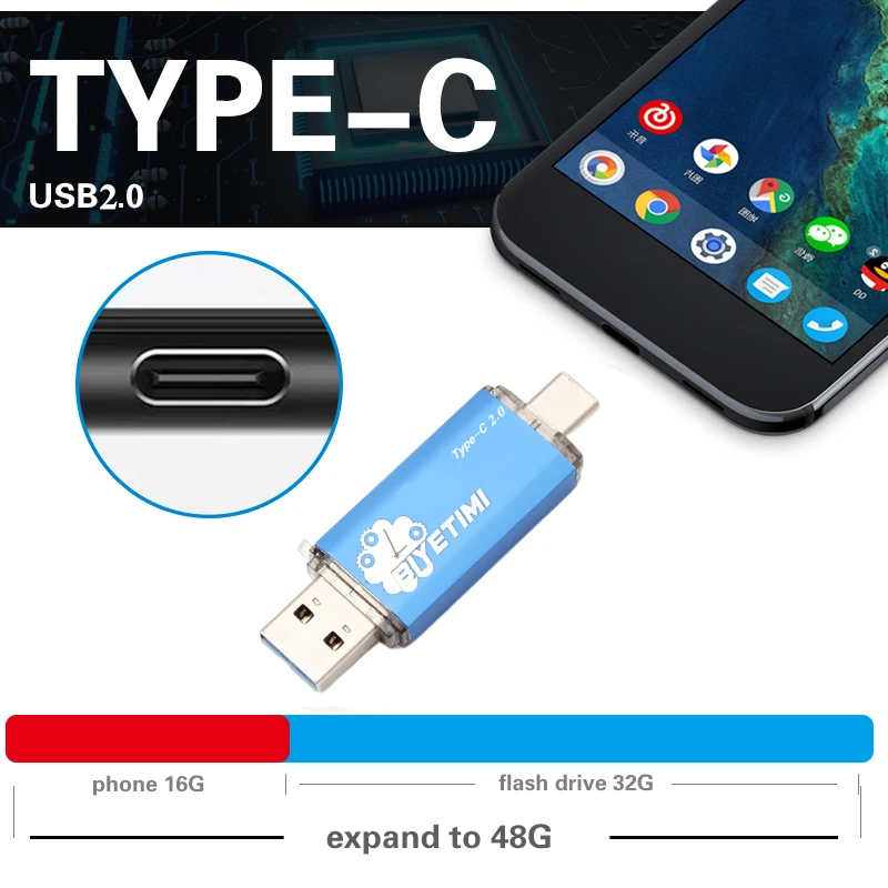 Biyetimi Loại C 2.0 Đèn LED Cổng Usb 64Gb Pendrive 32Gb Bút 16Gb Dung Lượng Thực Usb thẻ Nhớ Cho Điện Thoại Và Máy Tính