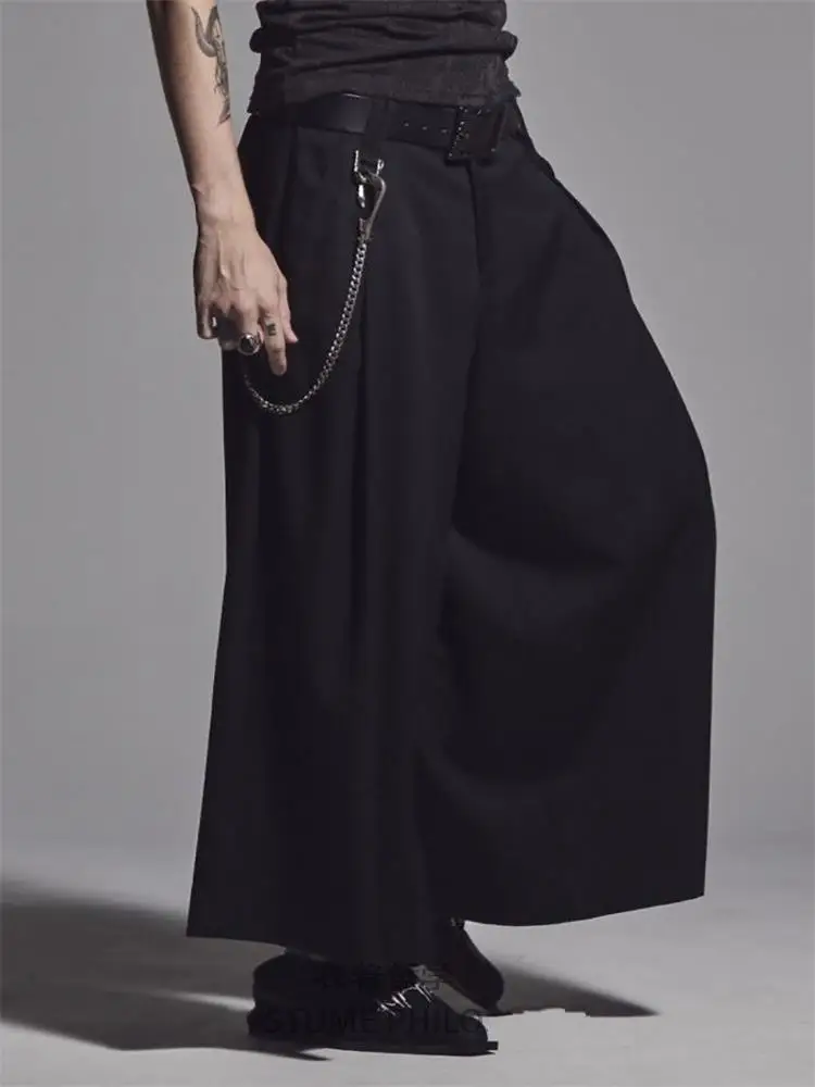 Spring and autumn new men's casual pants pure color wide leg pants culottes ultra loose trend youth sleeve pants