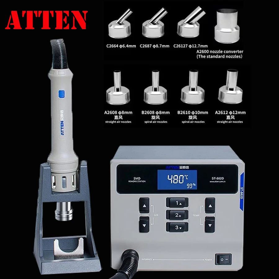 ST-862D ATTEN 1000W Hot Air Gun Digital Display BGA Rework Station Automatic Sleep PCB Welding Repair Solder Repair Tool