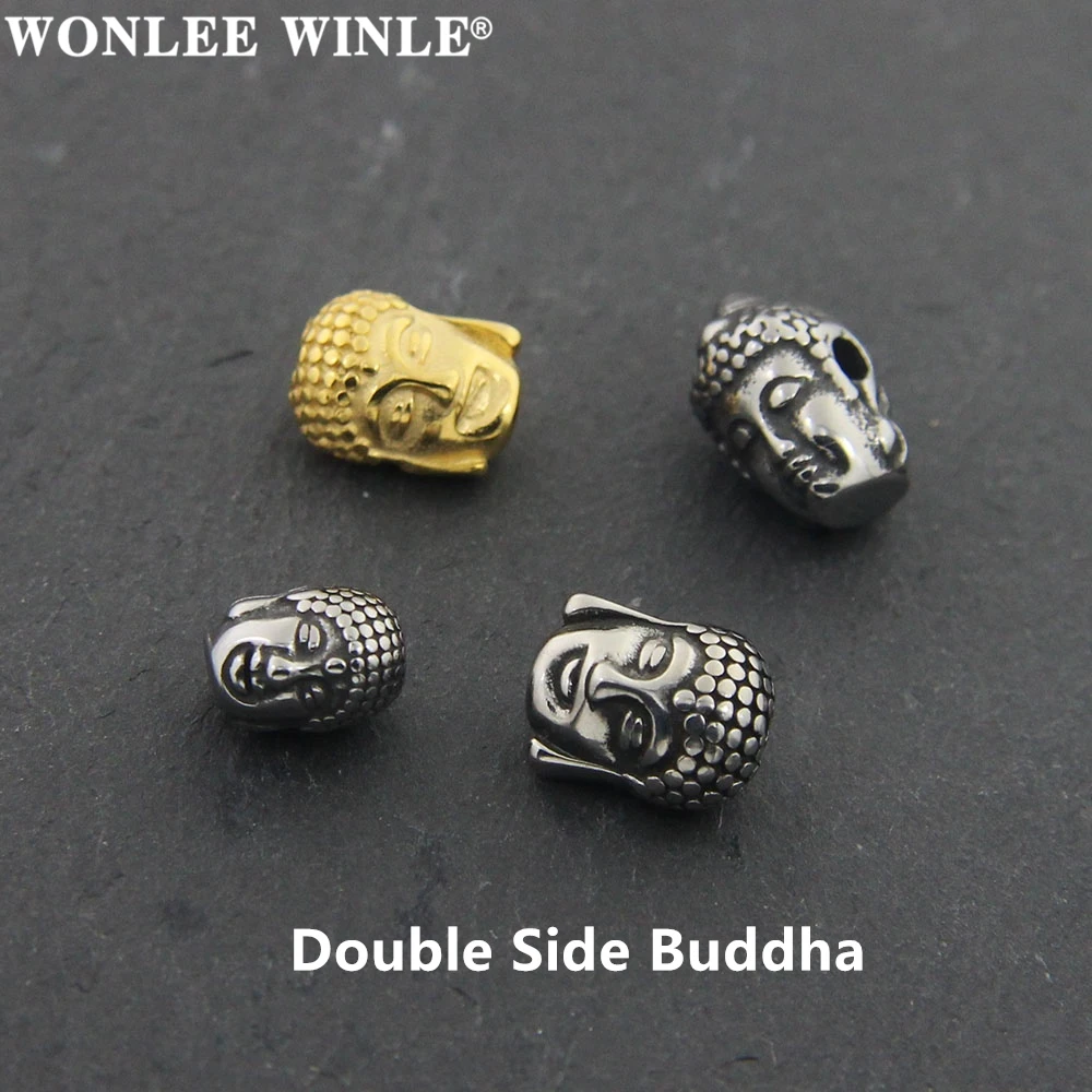 Wonlee Winle Stainless Steel Small Hole Retro Buddha Head Spacer Bead Charm For DIY Men Bracelet Jewelry