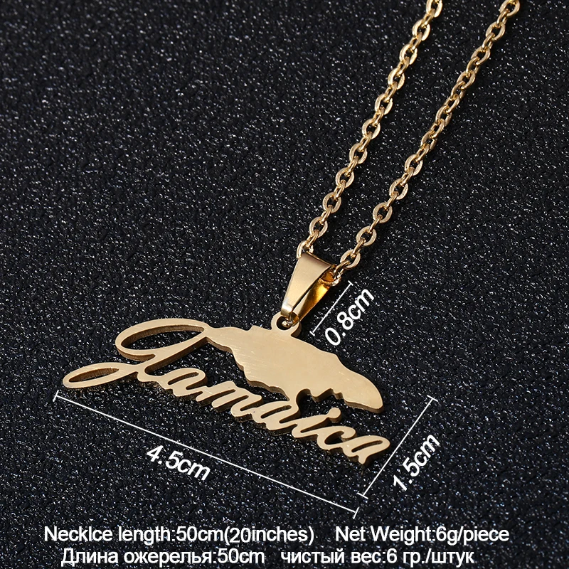 Hot stainless steel Jamaica map pendant necklaces 4 kinds of style Gold color Jamaican Women Country map Jewelry Gift