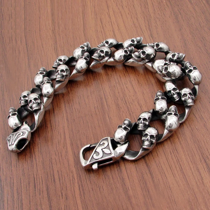 Punk 316L Stainless Steel Small Skull Bracelet  Motor Biker Skeleton Men\'s Bracelets Jewelry