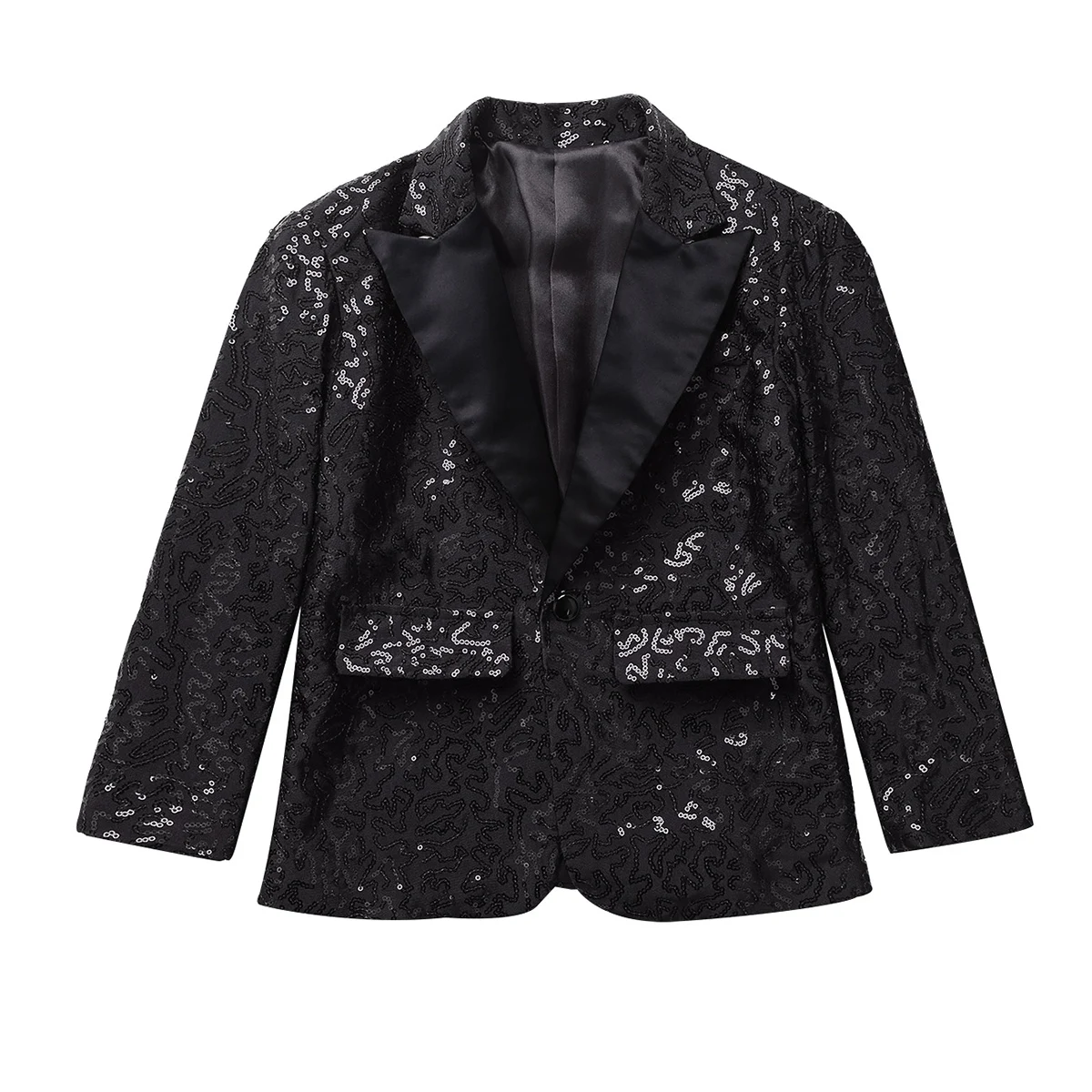 Blazer à manches longues pour garçons, smoking, revers à paillettes brillantes, veste trempée, banquet de mariage pour enfants, fête d'anniversaire, spectacle sur scène, manteau de gentleman