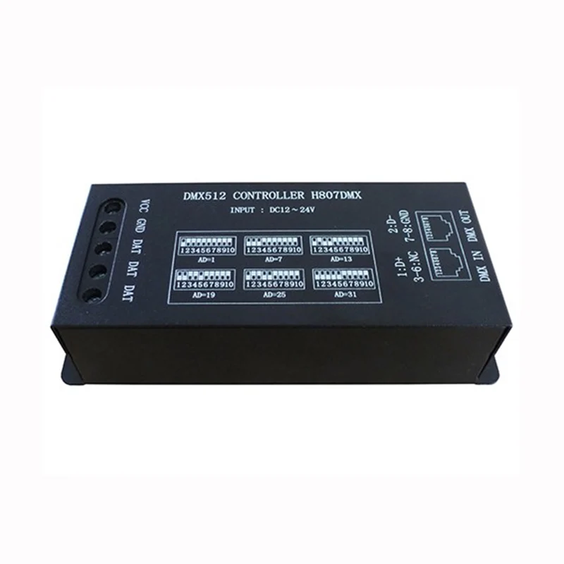 H807DMX LED Controller,connect to DMX512 console,support WS2812,WS2813,UCS1903,etc.13 DMX channels control max 1024 pixels