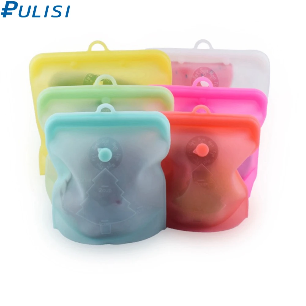 PULISI Silicone Reusable Food Bag 1500ml 1000ml 500ml Leakproof Containers Reusable Fresh Bag Food Storage Bag Freezer Bag Snack