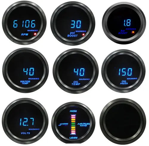 Medidor Digital para coche, 52mm, Turbo Boost PSI BAR, presión de aceite, medidor de temperatura del agua, voltímetro, tacómetro, medidor de RPM con luz de advertencia