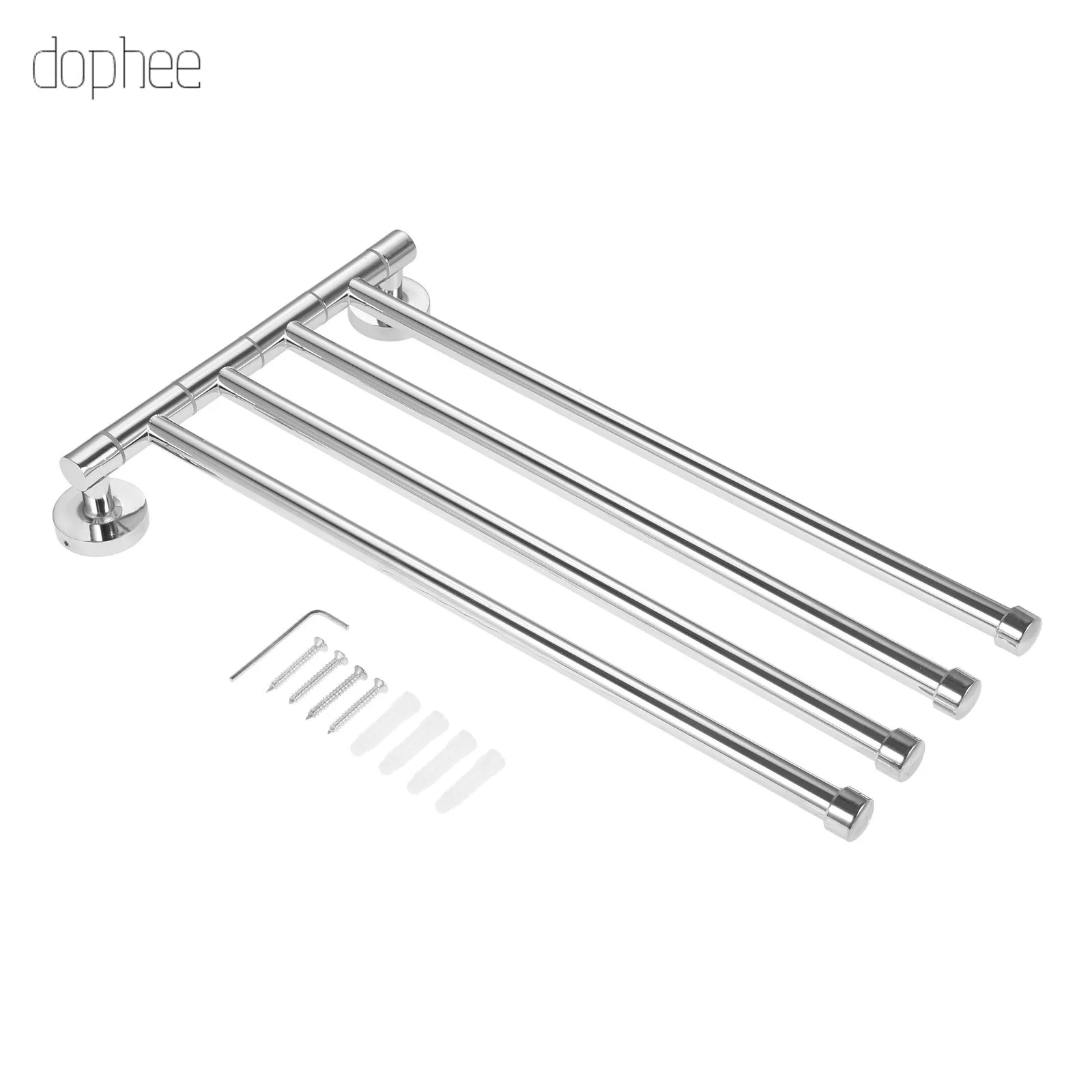 dophee 1pc Stainless Steel Swivel 4 Swing Arm Towel Holder Bar Rail Hanger Rack Wall Mounted For Bathroom