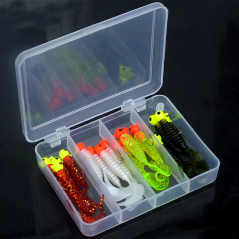 Fishing Soft Lure Kit 2.4g 3.5g Jig Head Hook Worm Bait 16-20 Pieces Set Artificial Lures Beginner