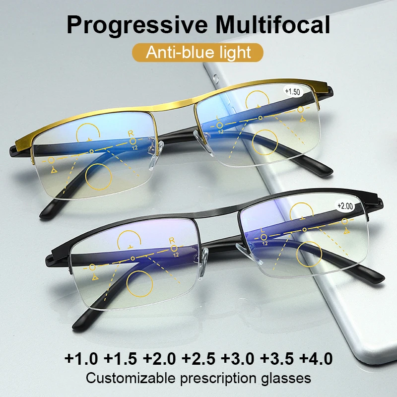 Multifocal Progressive Reading Glasses Men Women Anti-Blue Light Far and Near Dual-use Presbyopic Automatic Adjustment Eyewear