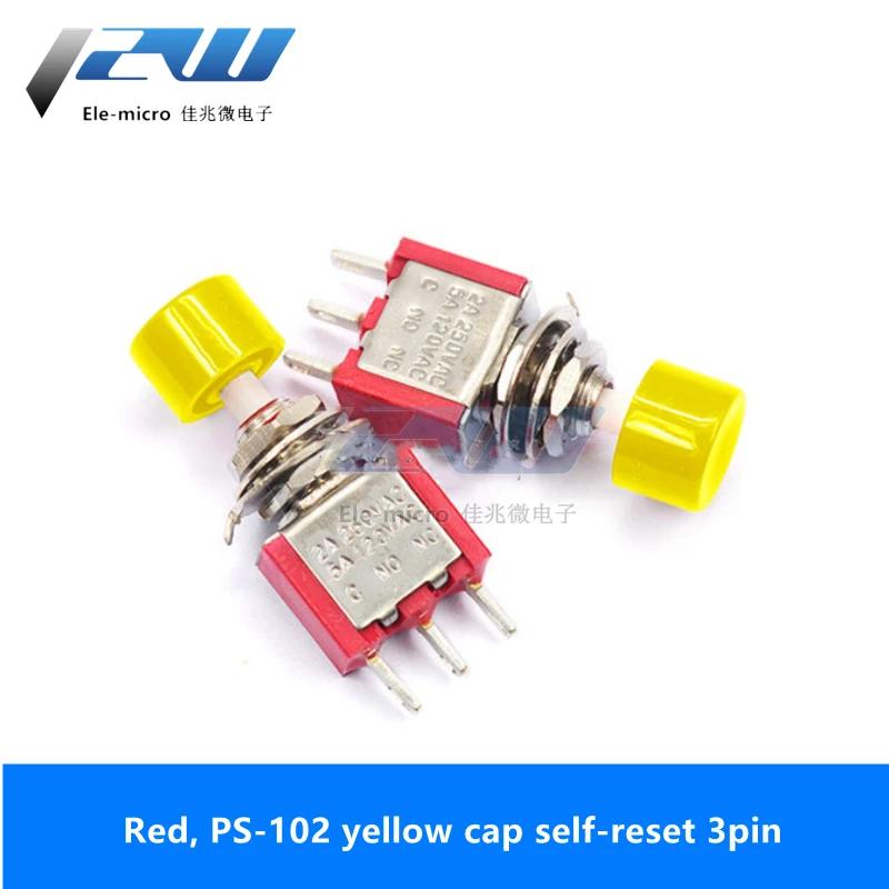 1 PCS Push Button Switch Jog Toggle Switch PS-102 PS-202 Round Self-reset Toggle Switch with Cap 3 Pins/6 Pins Self-reset Switch - Image 3