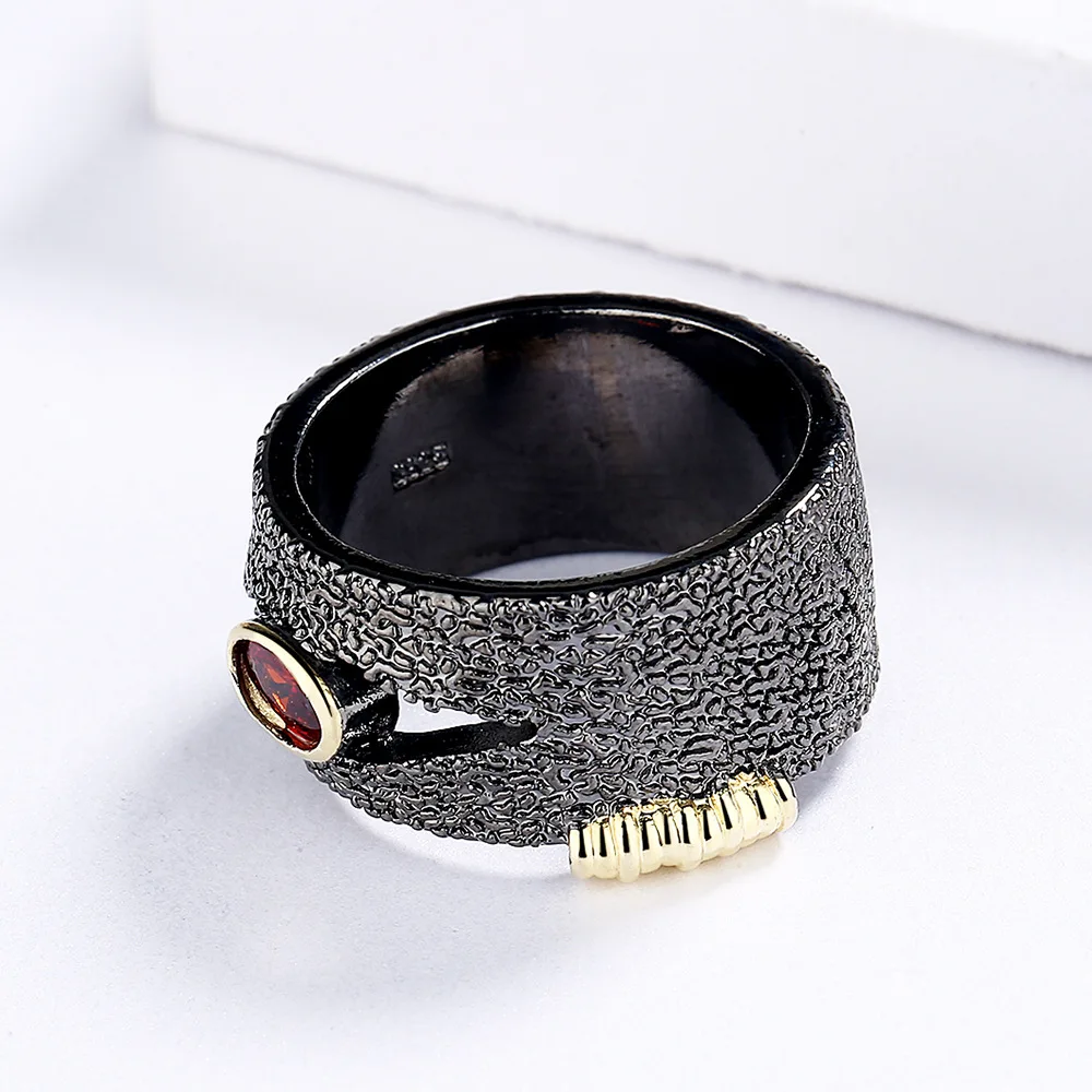 2021 Exquisite Fashion Horse Eye czerwona cyrkonia pierścionek z czarnego złota dla pań imprezowa, koktajlowa biżuteria prezent — zdjęcie 4
