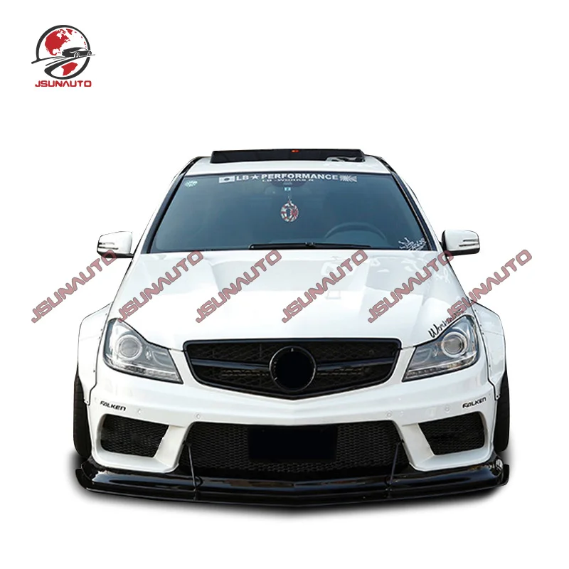 For BENZ-W204 C63 C180 C200 C250 C300 C350 4 Door LB Style Wide Body Kit Front Bumper Side Fender Rear Diffuser Spoiler