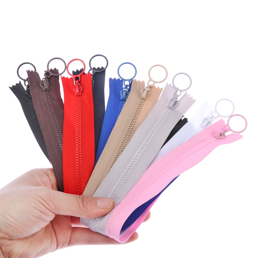 Resin Zippers for Sewing Bags Nylon Closed End Pull Ring Zip Slider Head Wallet Purse, Cloth Accessories, DIY Crafts, 25cm, 5Pcs