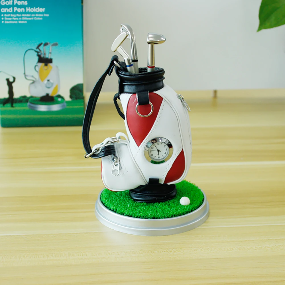 Golf Cart Trolley Bag Pen Holder With Clock Desk Decoration Supplies Gift