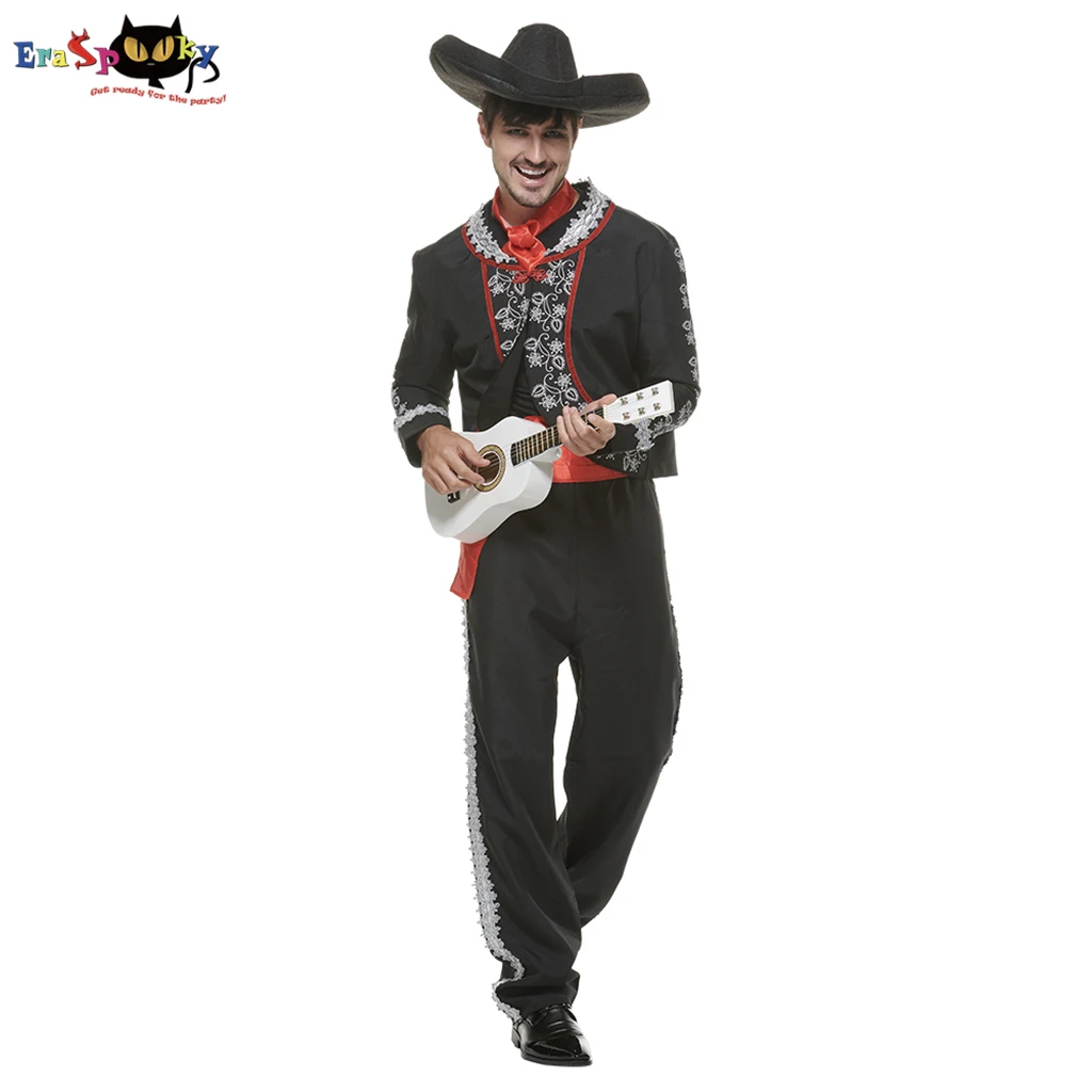 Eraspooky Men Mariachi Costume Adult Traditional Day of the Dead Costume Halloween Cosplay Outfit