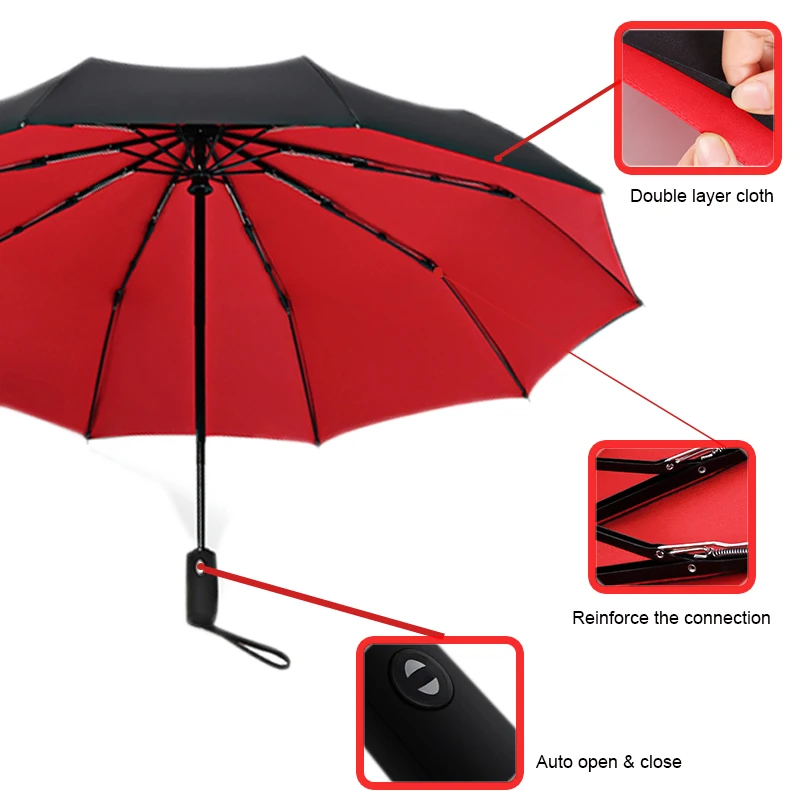 10K Double layer Windproof Fully-automatic Umbrellas Male Women Umbrella Three Folding Commercial Large Durable Frame Parasol