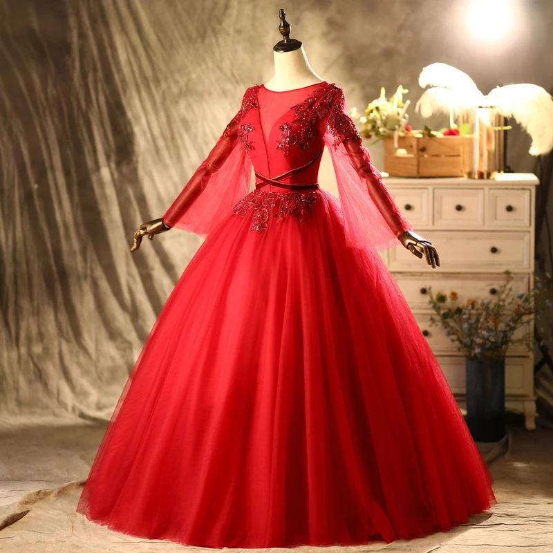 luxury red embroidery beading flare sleeve veil court ball gown royal Medieval Renaissance Victorian dress Belle ball