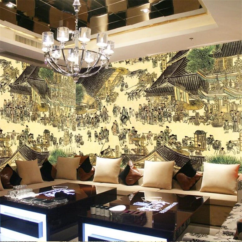 wellyu Customized large wall painter tooling retro nostalgic Qingming Riverside mural wallpaper Papel de parede