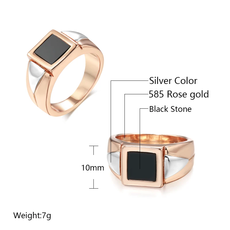 Kinel Hot Fashion Black Stone Men Ring 585 Rose Gold Simple Square Ring For Women High Quality Daily Fine Jewelry