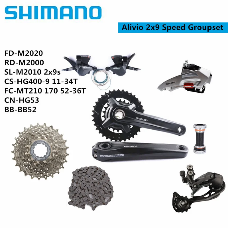 SHIMANO ALIVIO MT210 Crankset 170mm 36-22T 2x9s Groupset Shifter M2010 Rear Derailleur M2000 9 Speed BB52 For MTB Mountain Bike