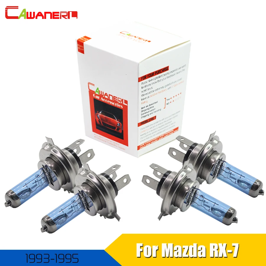 

Cawaner 4X100 Вт H4 Hi/Lo авто галогенная лампа 4300K теплый белый 12 В для Mazda RX-7 Coupe 1993-1995 автомобисветильник головной светильник