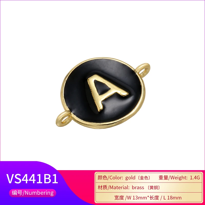 ZHUKOU 13x18mm black brass 26 letters jewelry connector for women bracelet necklace handmade jewelry accessories model: VS440
