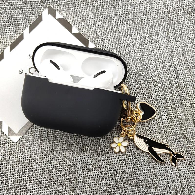 Casos de silicone preto quente para airpods 4 pro 2 caso fone de ouvido bluetooth para airpods 3/2/1 capa com bonito baleia lua chaveiro