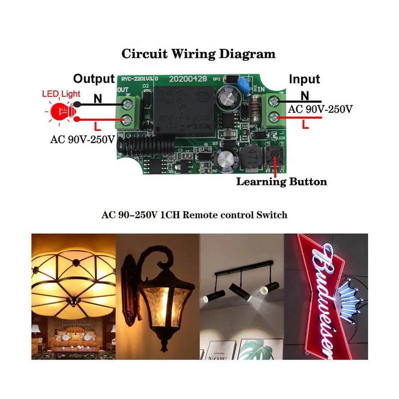 433Mhz High Power Wireless Remote Control Switch AC110V 220V 10A and Wireless Remote Control Transmitter for Led Bulb control