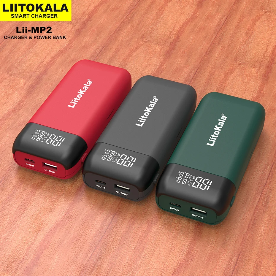 LiitoKala Lii-MP2 18650 21700 شاحن وبنك الطاقة QC3.0 الإدخال/الإخراج شاشة ديجيتال بطارية مزدوجة شحن سريع احتياطية امدادات الطاقة