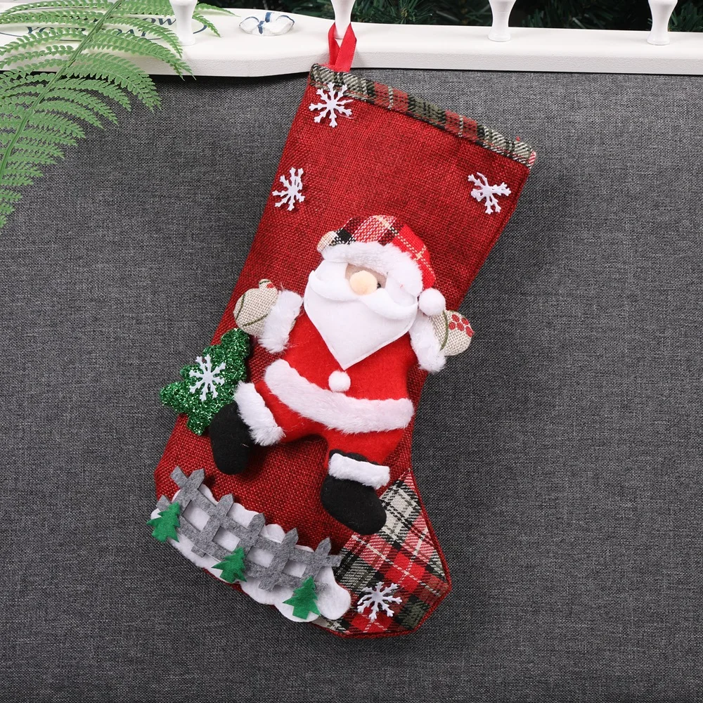 Christmas Socks Gift Bag for Candy Storage, Xmas Tree Pendants, Santa Claus Party Props, Decoration Ornaments, New, 32x19cm