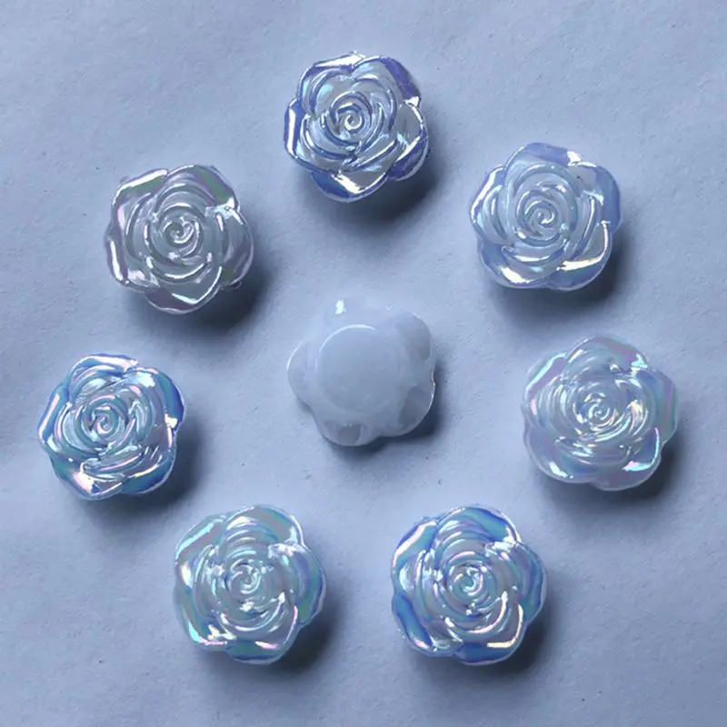 60pcs 12mm AB Resin Cute Rose Flower Flatback cabochons Stone Wedding Buttons Craft Scrapbook -B56