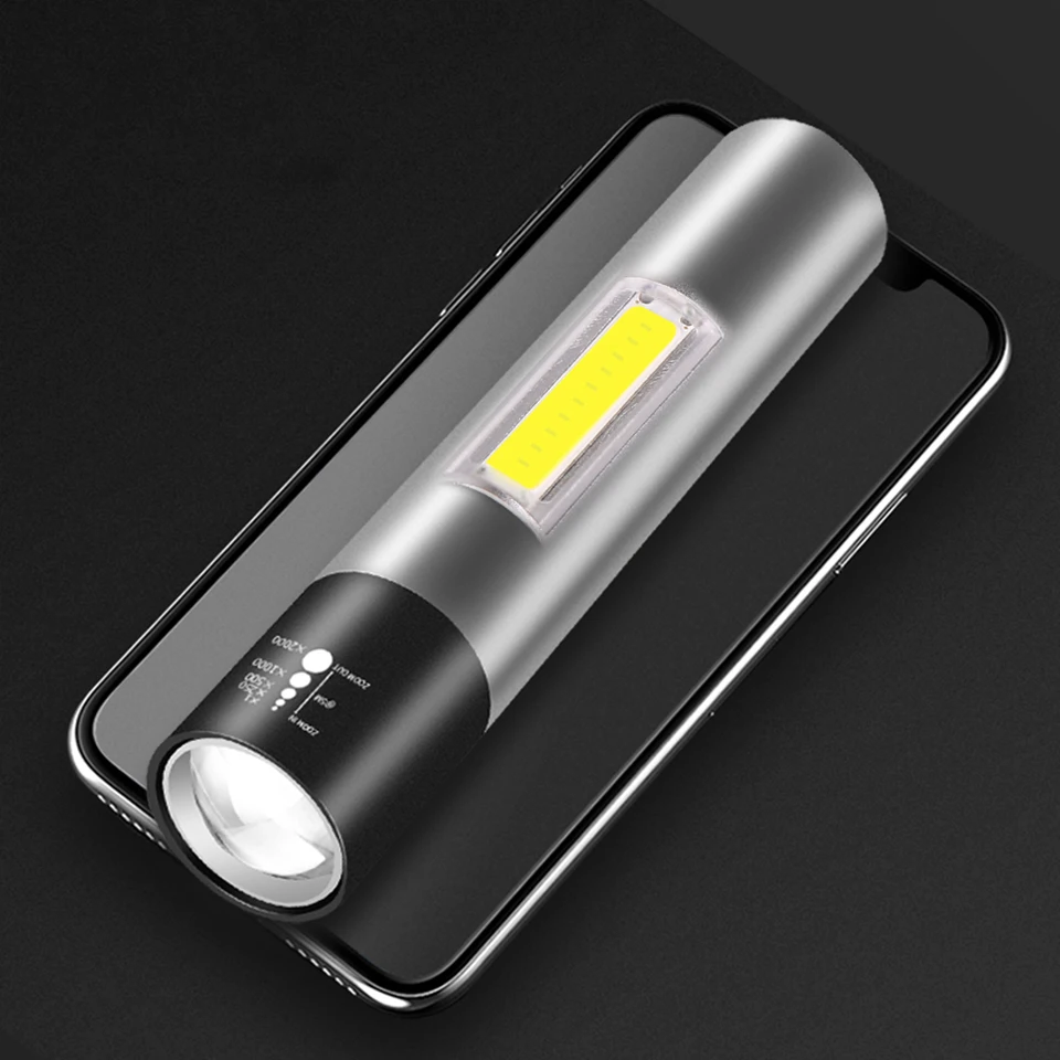 Mini Led Flashlight Zoomable Waterproof Zoomable Camping Built in Rechargeable Battery Aluminum Torch XP-G Q5 Torch 10W Lantern